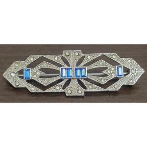 Unbranded Art Deco Brooch Women OS Blue Silver Good Geometric Crystal Bar Pin